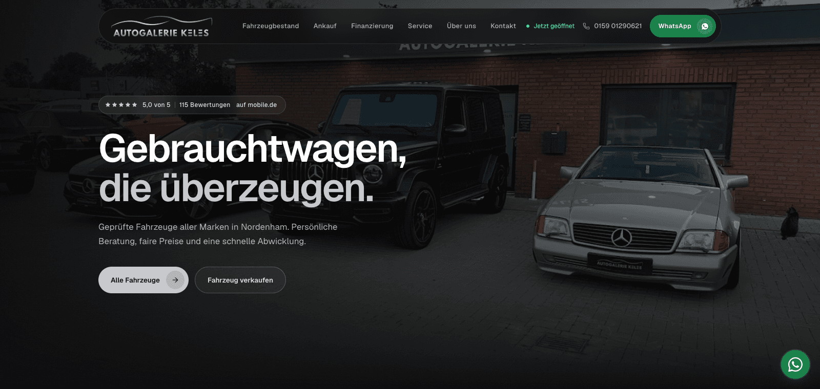 Screenshot of the Autogalerie Keles website