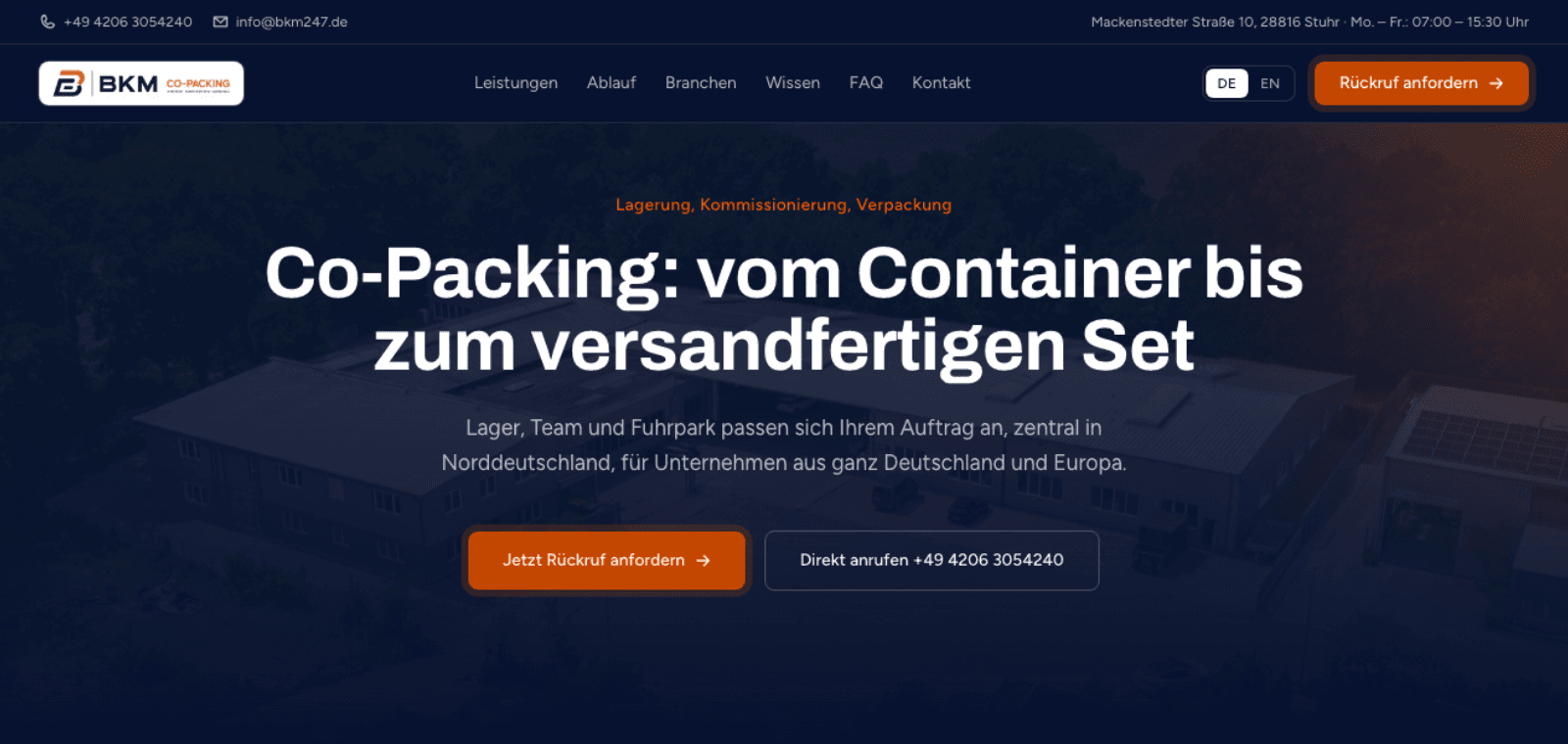 Screenshot of the BKM Co-Packing website