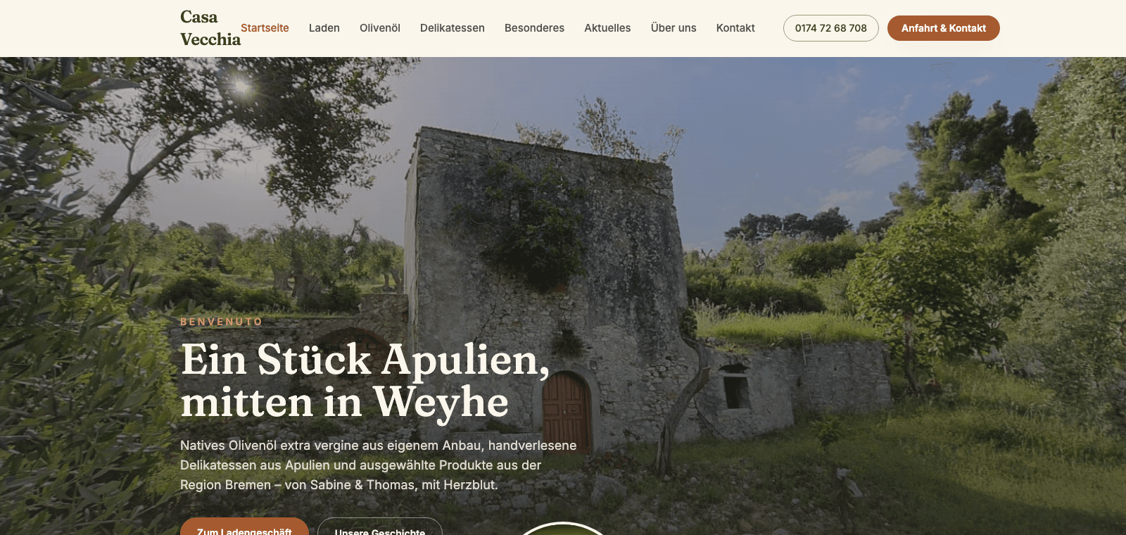 Screenshot of the Casa Vecchia website