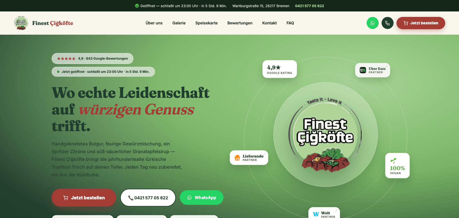 Screenshot of the Finest Çiğköfte website